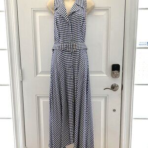 Full Length Blue Plaid Button Front Dress